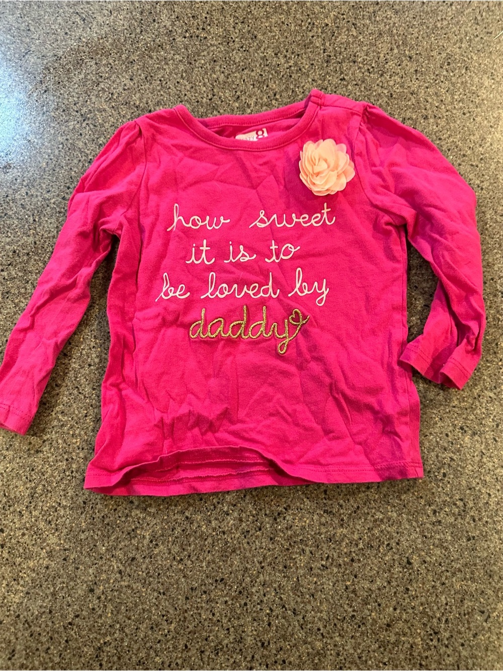 Pink Long-Sleeve Girls Top with Flower Accent